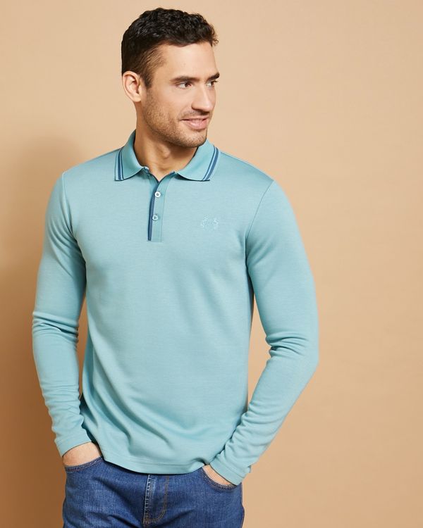Paul Costelloe Living Slim Fit Green Long-Sleeved Polo